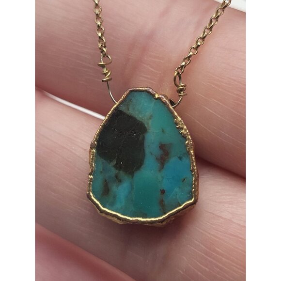 LUNA NORTE Earth Wind & Fire Necklace Turquoise Gold Plated Brass Dainty - Picture 8 of 9